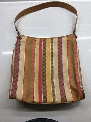 Liz Claiborne Purse, MultiColor Fabric, Leather Trim and Suede Lining - Image 1 of 4