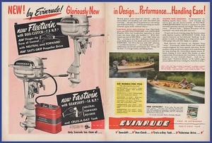 Vintage 1950 EVINRUDE Fleetwin Fastwin Outboard Motors Duo-Clutch 50's Print Ad - Picture 1 of 1