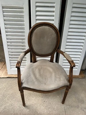 Italian Chateau d'Ax Carved Armchair, Brass NailHeads, Soiled Velvet - Image 1 of 3