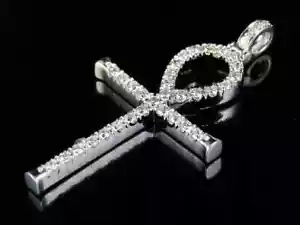 Men's 14K White Gold Plated Ankh Real Moissanite Cross Charm Pendant 2Ct - Picture 1 of 2