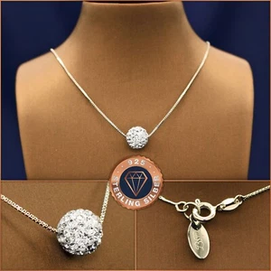 Kristall-Kugel-Halskette Kette 925 Sterling-Silber + Etui, Geschenk Weihnachten - Bild 1 von 4