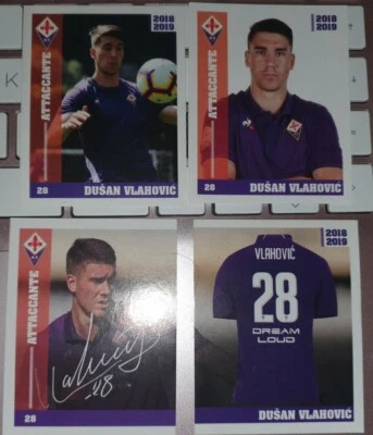4 figurine Dusan Vlahovic Rookie Fiorentina Juve 2018-19 esselunga no panini  - Immagine 1 di 2