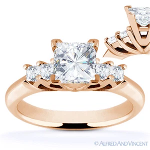 Square Cut Forever Brilliant Moissanite 5-Stone Engagement Ring in 14k Rose Gold - Picture 1 of 5
