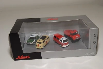 SCHUCO 1/87 25506 VEICOLI DI EMERGENZA SET REGALO VEICOLI DI EMERGENZA VW MER... - Immagine 1 di 4