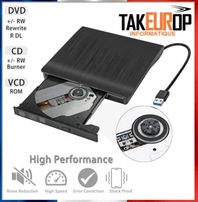 TAKEUROP Lecteur/Graveur De CD Externe USB 3.0/Type-C Pour Ordinateur Portable Et PC