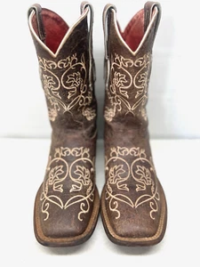 BOTAS MACIE BEAN MUJER 9,5 M MARRÓN BORDADO CUERO PUNTA CUADRADA BOTAS OCCIDENTALES - Imagen 1 de 14