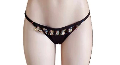 Tanga con flecos con cuentas multicolor negro Foto 1 de 4