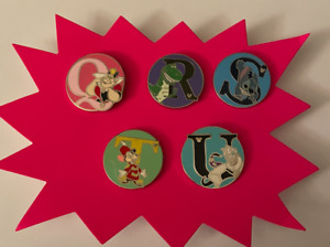 Disney Pin Lot of 5. Alphabet Letters in Circle. Q, R, S, T, U. Hidden Mickey.