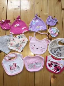 Baby Girl Bibs Infant Hats Mits Lot - Picture 1 of 5