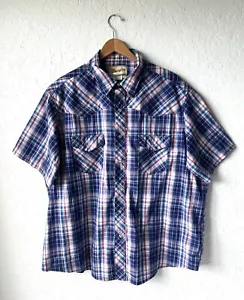 Camisa Wrangler Western Pearl Snap S/S Para Hombres 2XL Abotonada Azul Rojo Cuadros j - Imagen 1 de 9