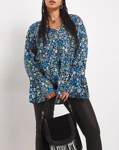 SimplyBe Blouse Smock Top BLUE FLORAL V-Neck Sizes 10 14 18 20 22 24 26 28 32 - Picture 1 of 4