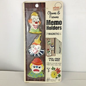Vintage Clowns & Stirnrunzeln Kühlschrankmagnete 3er Pack 1980 Travco Brooklyn New Old Stock - Bild 1 von 6
