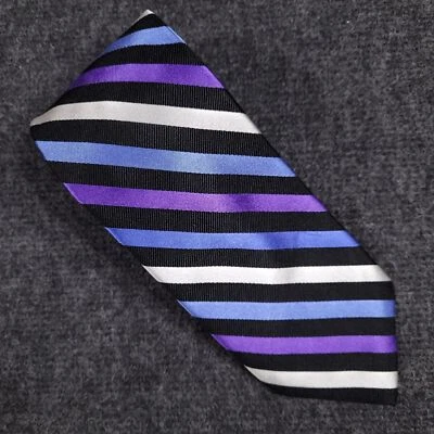 Corbata Chaps 100% Seda Azul Blanco Púrpura Rayas Hecha a Mano Para Hombre 59L 3.5W Foto 1 de 4