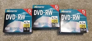 3 Unused DVD-RW 5PK 4.7GB 120min Video 1x-2x - Picture 1 of 1