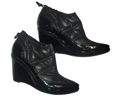 Via Spiga Sz 7M Womens Black Ankle Booties Patent Leather Grunge Wedge Heels EUC - Image 1 of 4