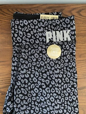 NWT VICTORIA'S SECRET PINK Black Cheetah FLEECE LINED LEGGINGS  - Size Small - Image 1 of 4