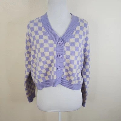 Suéter cárdigan corto a cuadros púrpura talla XS de Witty Fox para mujer Foto 1 de 4