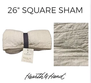 Hearth & Hand Euro Pillow Sham Cover Case 26" Square Beige Crosshatch Taupe NEW - Picture 1 of 14