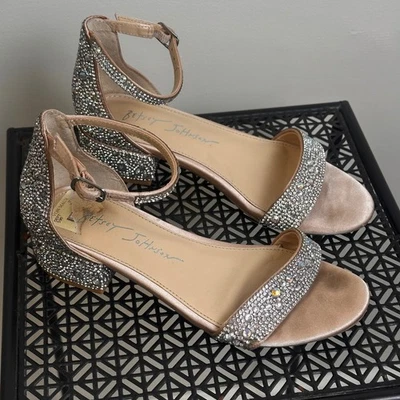 Betsy Johnson Mari Block Heel Sandals Kids Size 2 Glitter Sparkle Church Wedding - Image 1 of 4
