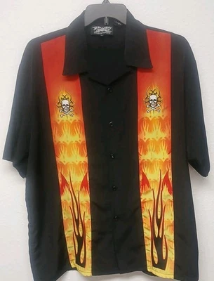 Bikers Shirt Men XL Skulls Flames Moto Dragonfly Clothing All Over Print AOP - Image 1 of 4