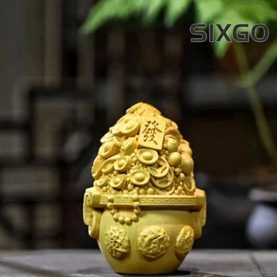 7cm Boxwood Hand Carved Cornucopia Small Statue Chinese Wealth Home Ornament  Foto 1 de 4