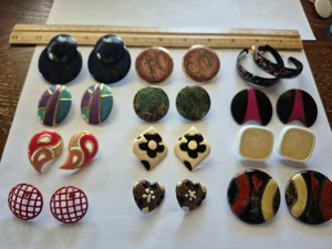 ART DECO estate Jewelry Lot of 12 Pair PIERCED EARRINGS enamel variety 2 signed - Picture 1 of 17