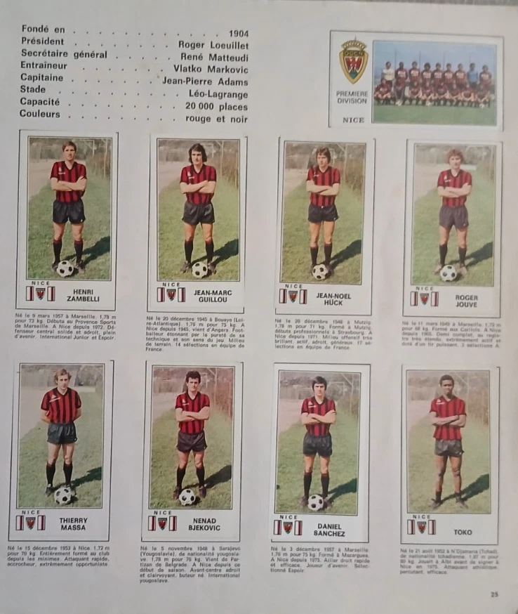 Panini football 77 1977 PAGE issue album : OGCN NICE no maillot - Photo 1/1