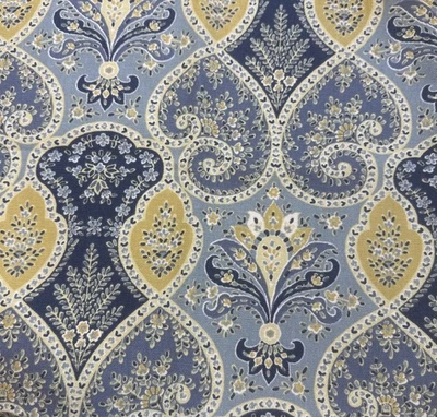 Remanente de tela decorativa de lona de algodón cachemira azul amarillo 26"x26" #25 Foto 1 de 4