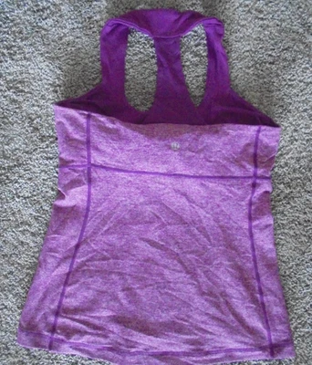 LULULEMON 女士 8 Heather Plum 瑜伽 T 背弹力背心内置文胸 — 第 1/4 张图片