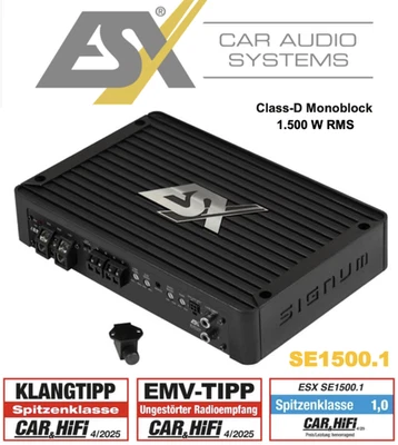 ESX SE1500.1 1-Kanal Digital Mono Verstärker 1500 Watt RMS + Bass Fernbedienung - Bild 1 von 4