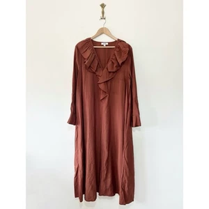 COS Maxikleid braun Rüschen Gr. 44 UK 16 V-Ausschnitt minimal relaxed fit Taschen - Bild 1 von 13