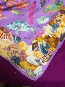 Gucci Silk Scarf Purple Classic Print Used - Picture 1 of 4