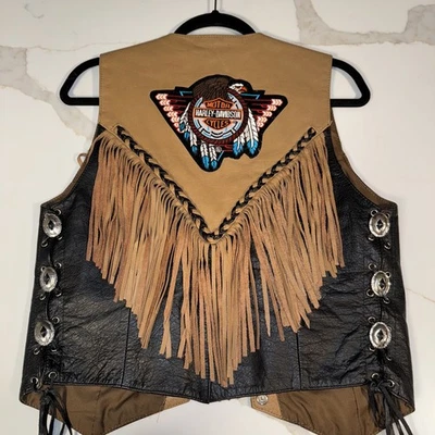 Harley Davidson Embroidered  VTG Womens Genuine Leather Vest - Image 1 of 4