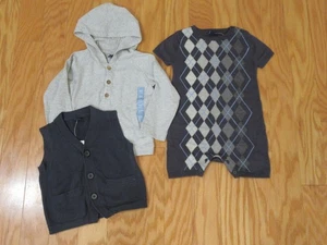 Baby Gap Toddler Boys 3 Pc. Set Coverall Romper Vest Hoodie Shirt 12-18 Mos. NWT - Picture 1 of 7