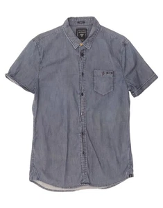 GUESS Mens Slim Fit Short Sleeve Denim Shirt Small Navy Blue Cotton BA09 - Picture 1 of 3