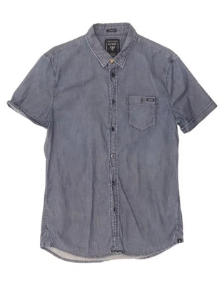 GUESS Mens Slim Fit Short Sleeve Denim Shirt Small Navy Blue Cotton BA09 - Image 1 of 3