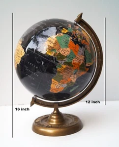 12" Black World Glob Map Vintage Style School Decor Earth Oceans Gift for Kids - Picture 1 of 10