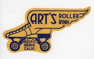 Pista de arte de 1930-50 Pacific Grove California. Etiqueta de patinaje sobre ruedas vintage EVN5 - Imagen 1 de 1