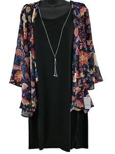 Croft & Barrow Women's Size XL Black Multicolor Floral Shift Dress NWT - Picture 1 of 11