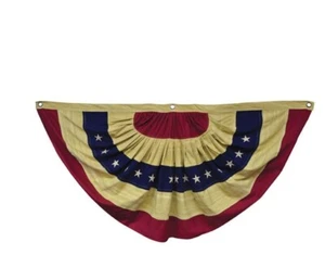 Primitive Tea Stained American Flag Bunting Embroidered Stars Cotton 28" x 55" - Picture 1 of 1