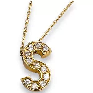 Collana con ciondolo in oro giallo 14 kt con diamanti naturali iniziale lettera S - Foto 1 di 11