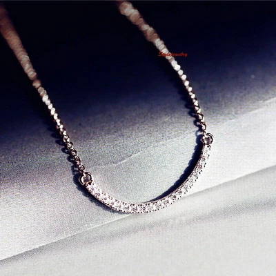 18k White Gold Filled Made with Swarovski Crystals Curved Bar Necklace N129 Foto 1 de 4