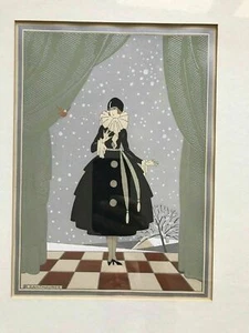 POCHOIR MODA FRANCESE art deco modernista "INVERNO" firmato SAINTMAURICE anni 20 30 - Foto 1 di 5