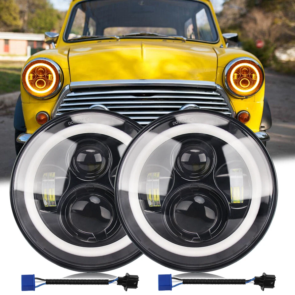 2x E24 7 Zoll LED Scheinwerfer Abblendlicht Fernlicht für Austin Mini Cooper MG - Bild 1 von 4
