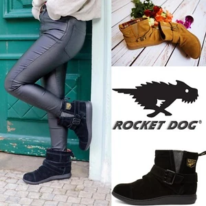 WOMENS LADIES ROCKET DOG MINT SUEDE ANKLE BOOTS BLACK BUCKLES SIZE 4-8 RRP £85 - Picture 1 of 16