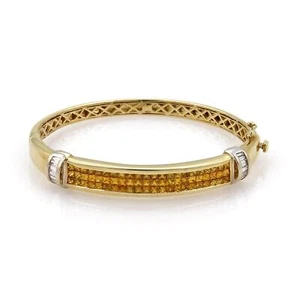 Estate 5.50ct Diamond & Yellow Sapphire 14k Gold Bangle Bracelet - Picture 1 of 5