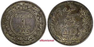 Tunisia Ali III Silver 1309 (1892) A 1 Franc aUNC Toning KM# 224 (18 923) - Picture 1 of 3