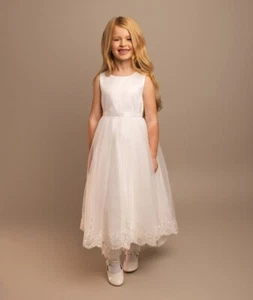 Vestido largo de encaje y tul con lentejuelas marfil para niñas para ocasiones especiales, 2-12 años - Imagen 1 de 2