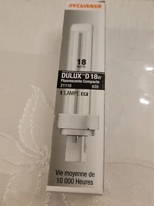 Lot/4 Sylvania 21110 Dulux D CF18DD/835/ECO 18W 2pin Compact Fluorescent Bulb - Picture 1 of 4