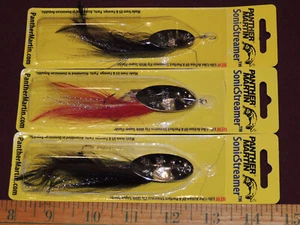 3 New Panther Martin Sonic Streamer Spinner Baits (1) 3/8oz #9 And (2) 1/2oz #15 - Picture 1 of 4